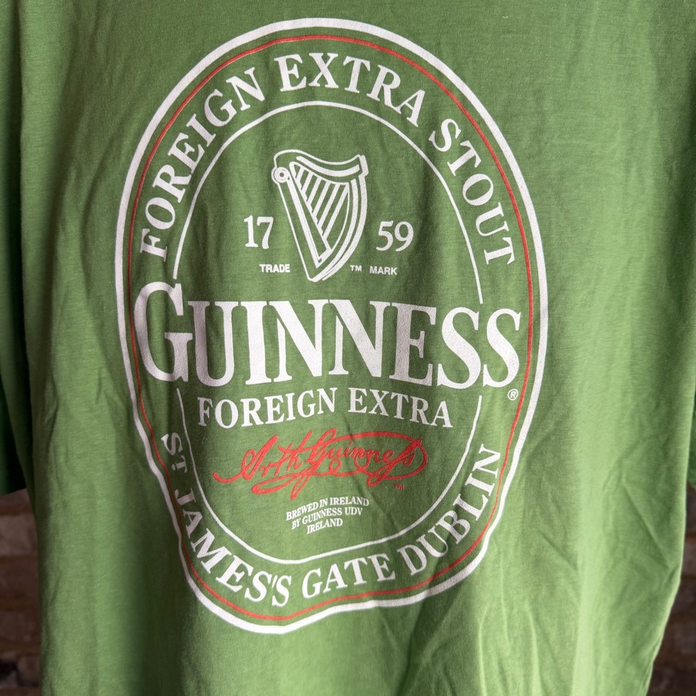 Guinness Foreign Extra Stout Green Graphic T-Shirt Mens XXL Relaxed Fit New - Picture 2 of 7
